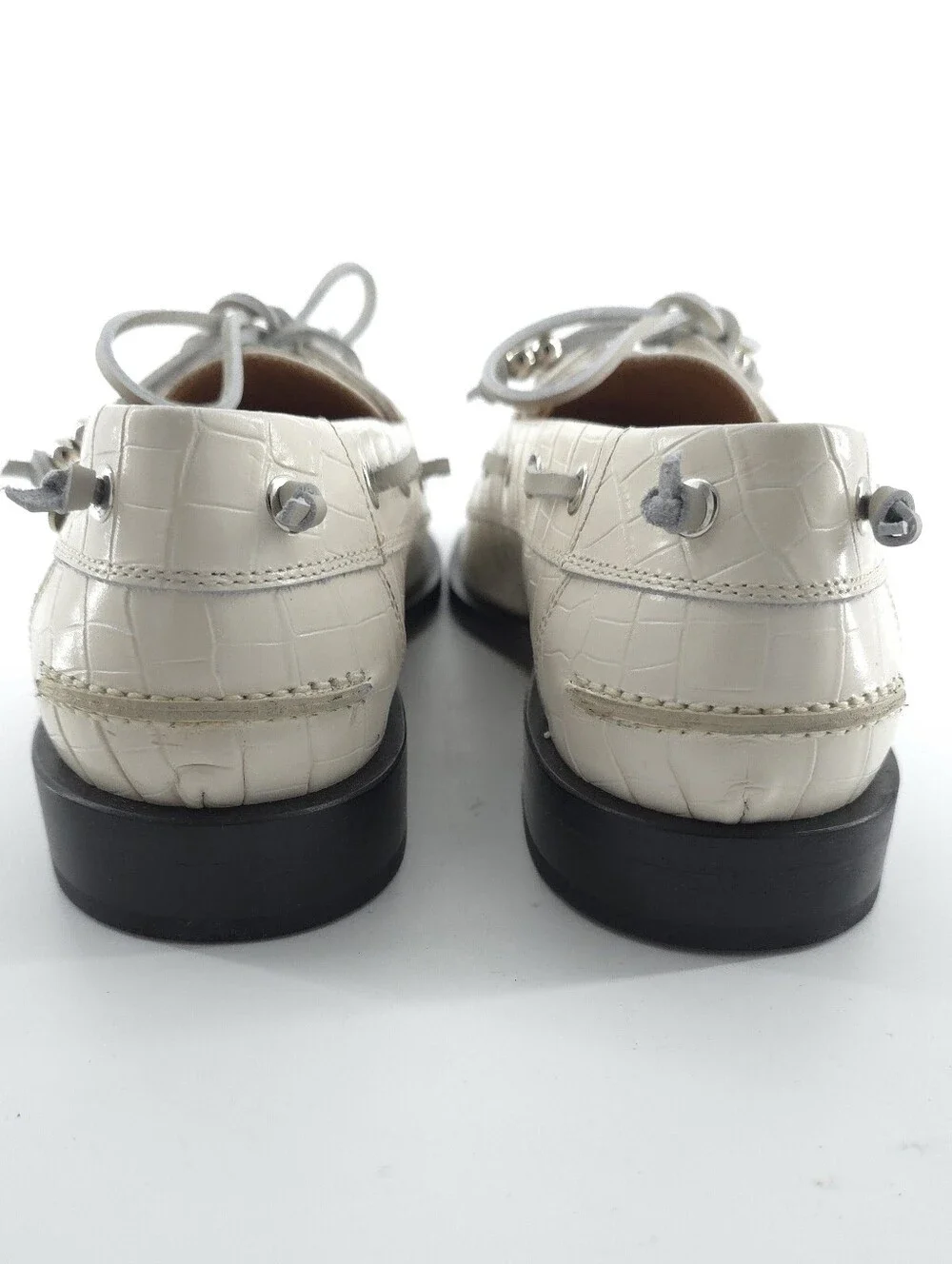 Labucq Nelson Boat Shoe Croc Embossed Ivory Crocco Size EU 41 US 10